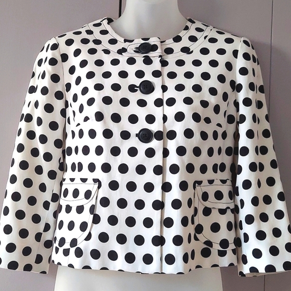 Talbots Petites White and Black Polka Dot Silk Blend Blazer Size 4P - Picture 3 of 16